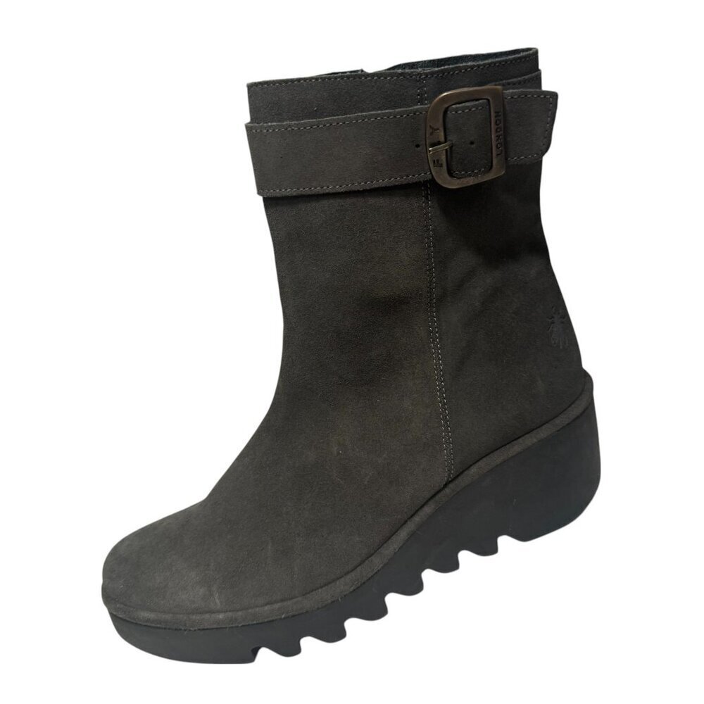 Fly London Bepp Gray Suede Wedge‎ Mid-calf  Zipper Boots size 42/10 NEW $295